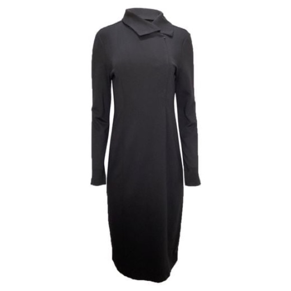 Jason Wu elegant black long sleeve collared midi dress size L